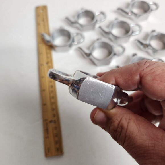 Pewter Teapot Napkin Rings Set Of 8 Mad Hatter Tea Party Silver Heavy Party
